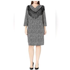 MSK Plus Size Black Knit Dress with Fringed Cowl Neck, Size 2X